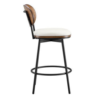 Aislinn swivel bar stool with cream seat and wood backrest profile view in modern design - CHITA Living