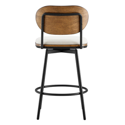 Aislinn swivel bar stool with wooden backrest and white padded seat, modern design - CHITA Living