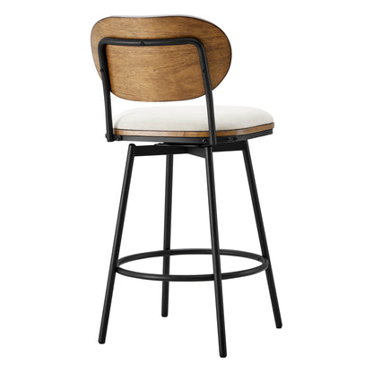 Aislinn swivel bar stool with wooden backrest and white seat in modern design - CHITA Living