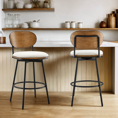 Aislinn swivel bar stools with wooden backrests and cream seats in modern kitchen - CHITA Living