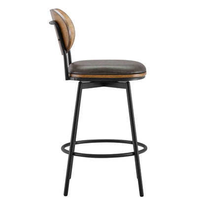 Aislinn swivel bar stool with gray cushion and wooden backrest, modern kitchen furniture - CHITA Living