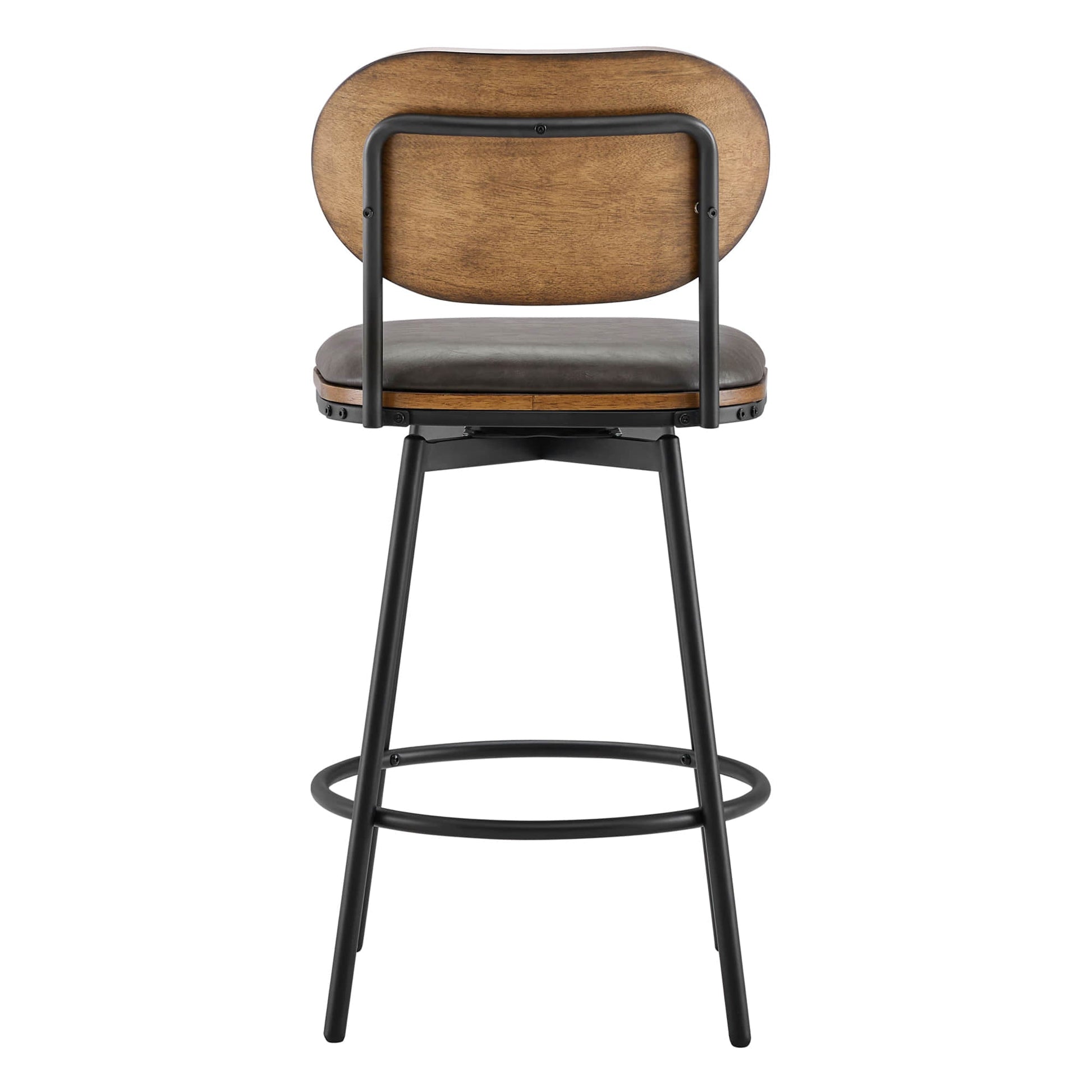 Aislinn swivel bar stool with wooden backrest and black frame, modern design - CHITA Living
