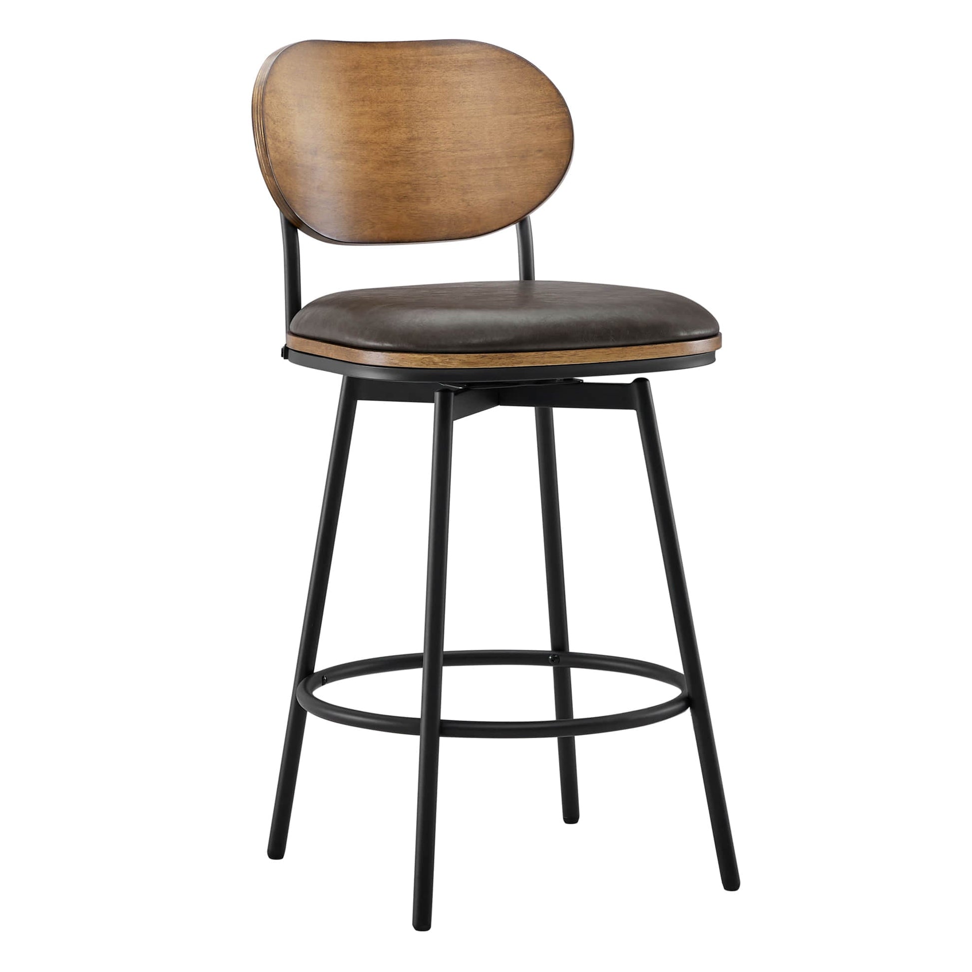 Stylish Aislinn swivel bar stool with gray seat and wooden backrest, perfect for contemporary kitchens - CHITA Living