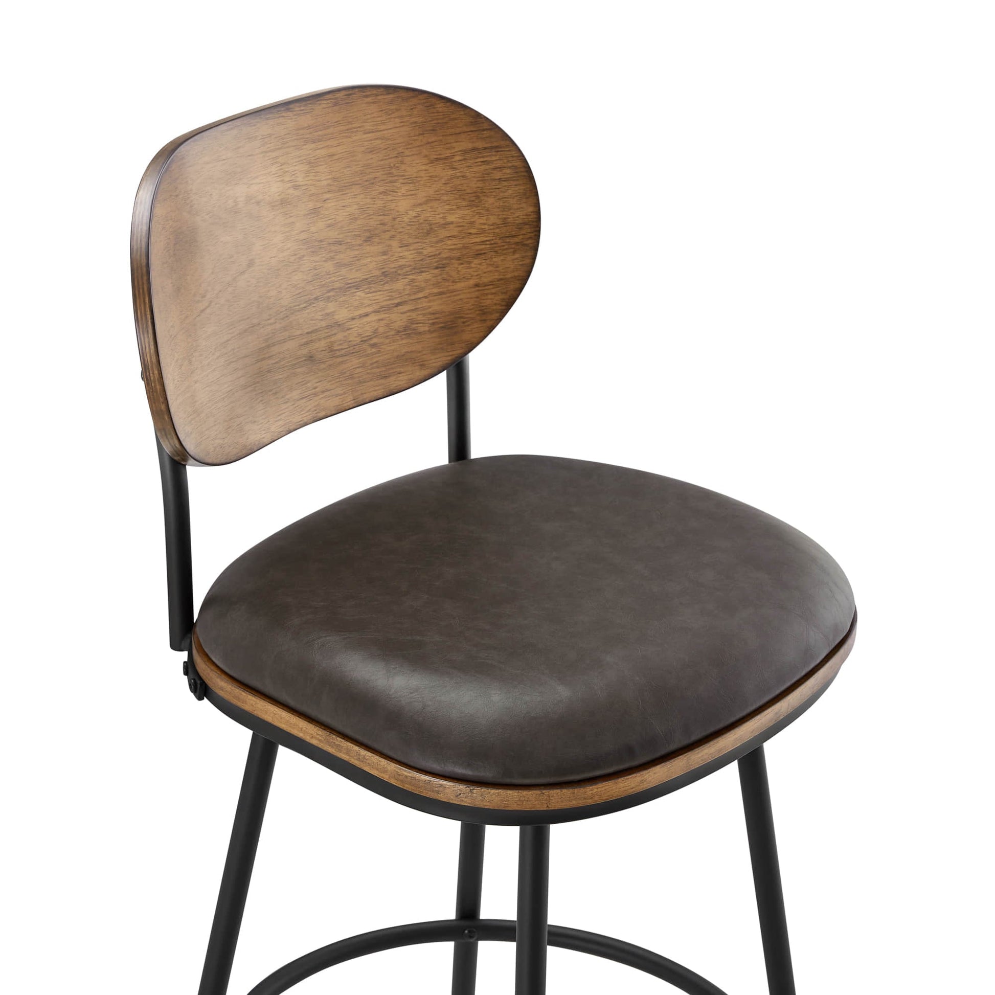 Aislinn swivel bar stool with wooden backrest and dark gray seat for modern kitchens - CHITA Living