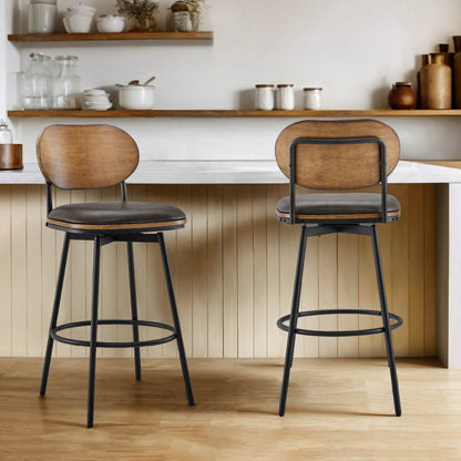 Aislinn swivel bar stools with wooden backs and gray cushions in modern kitchen - CHITA Living