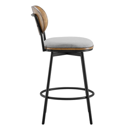 Aislinn swivel bar stool with gray seat and wood backrest, modern kitchen decor - CHITA Living