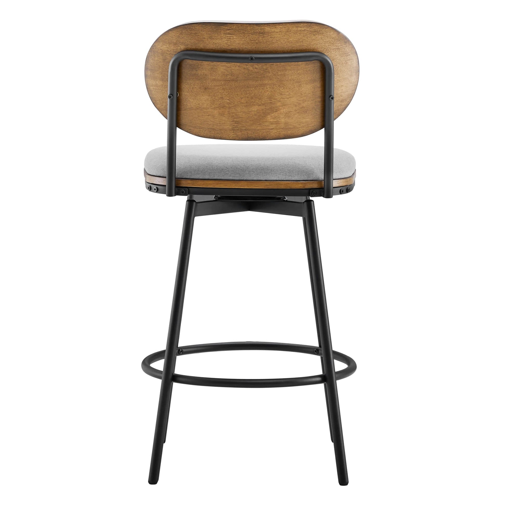 Aislinn swivel bar stool with gray seat and wooden backrest, modern kitchen furniture - CHITA Living