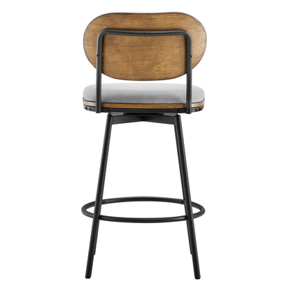 Aislinn swivel bar stool with gray seat and wooden backrest, modern kitchen furniture - CHITA Living