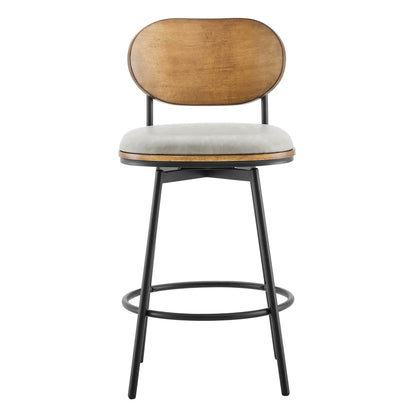 Aislinn swivel bar stool with wooden backrest and gray seat for modern kitchen decor - CHITA Living