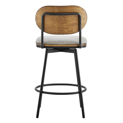 Aislinn swivel bar stool with wood backrest and gray seat, modern kitchen furniture - CHITA Living