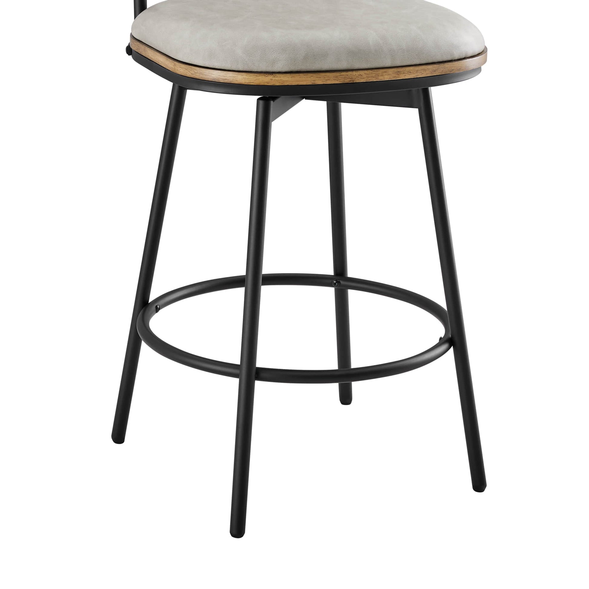 Aislinn swivel bar stool with gray padded seat and wooden accent in modern design - CHITA Living