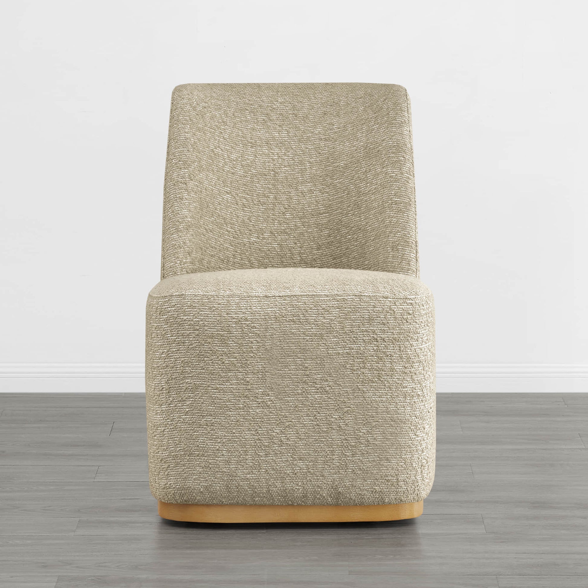 Beige textured wingback dining chair with wooden base in modern minimalist room - CHITA Living