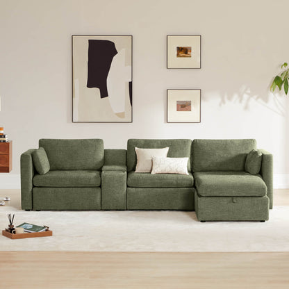 Delaney 4-Seat Modular Sofa Chaise with Storage Ottoman