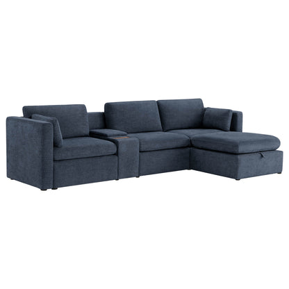 Delaney 4-Seat Modular Sofa Chaise with Storage Ottoman