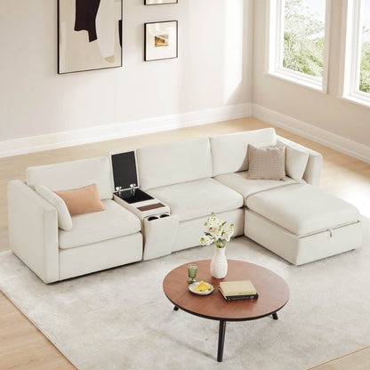 Delaney 4-Seat Modular Sofa Chaise with Storage Ottoman