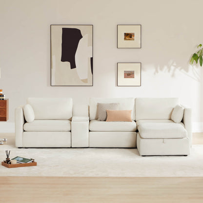 Delaney 4-Seat Modular Sofa Chaise with Storage Ottoman