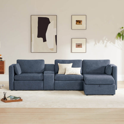 Delaney 4-Seat Modular Sofa Chaise with Storage Ottoman