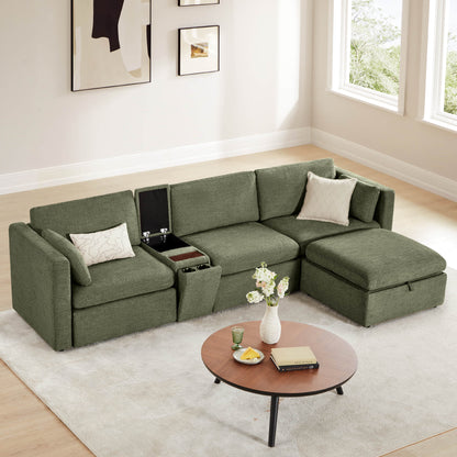 Delaney 4-Seat Modular Sofa Chaise with Storage Ottoman