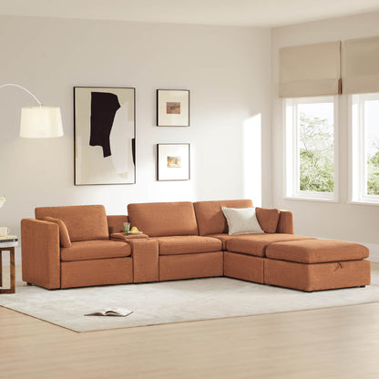 Delaney 5-Seat Modular Sofa Chaise with Storage Ottomans