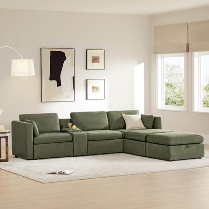 Delaney 5-Seat Modular Sofa Chaise with Storage Ottomans