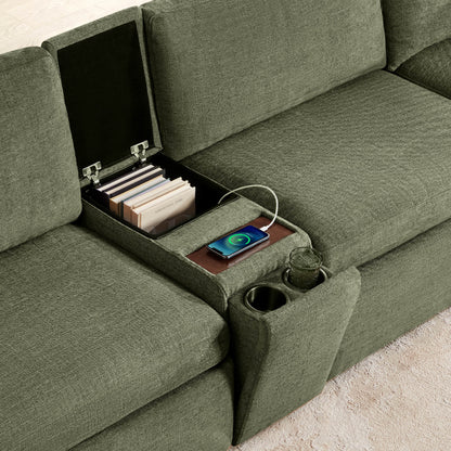 Delaney 5-Seat Modular Sofa Chaise with Storage Ottomans