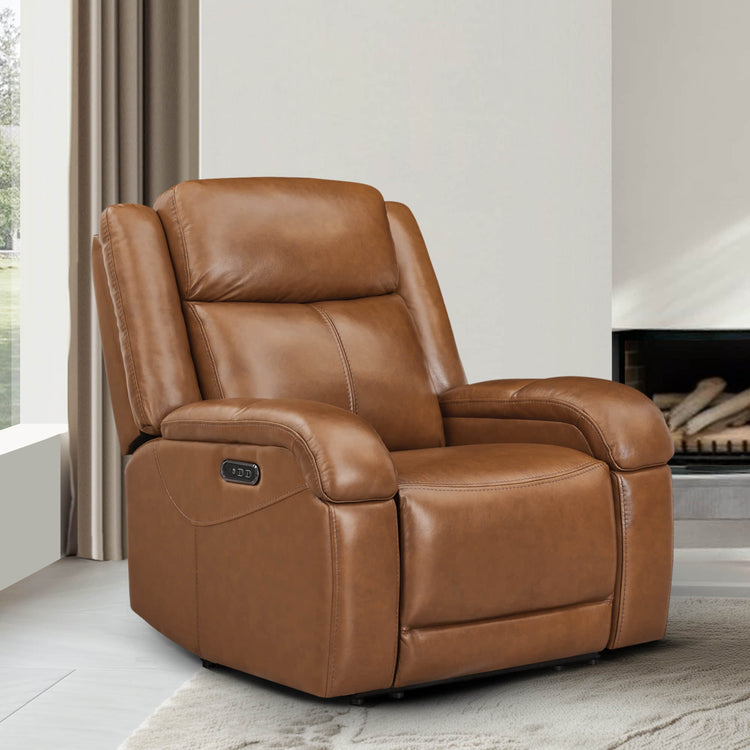 Isaac Wall Hugger Power Recliner in brown leather with power headrest - CHITA Living