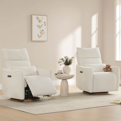 CHITA LIVING white power swivel nursery glider recliner, modern nursery furniture with teddy bear