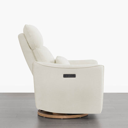 Cream Janice Power Swivel Nursery Glider Recliner, power headrest, modern furniture, nursery setting