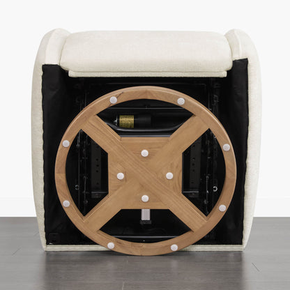 Janice Power Swivel Recliner wooden base and swivel mechanism detail, modern nursery furniture.