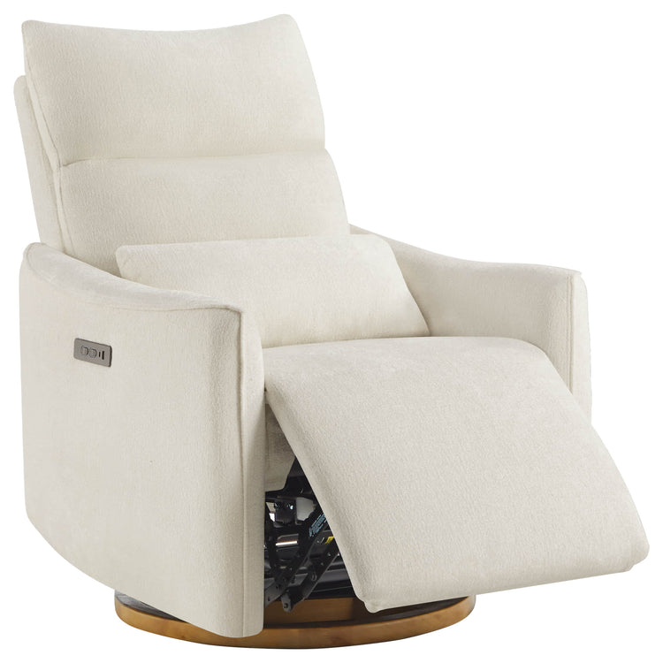 White Janice Power Swivel Nursery Glider Recliner with headrest, modern nursery furniture