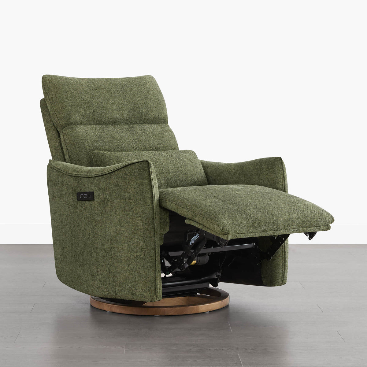 Green Janice Power Swivel Nursery Glider Recliner, power headrest, modern nursery furniture