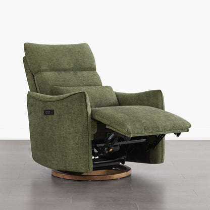 Green Janice Power Swivel Nursery Glider Recliner, power headrest, modern nursery furniture