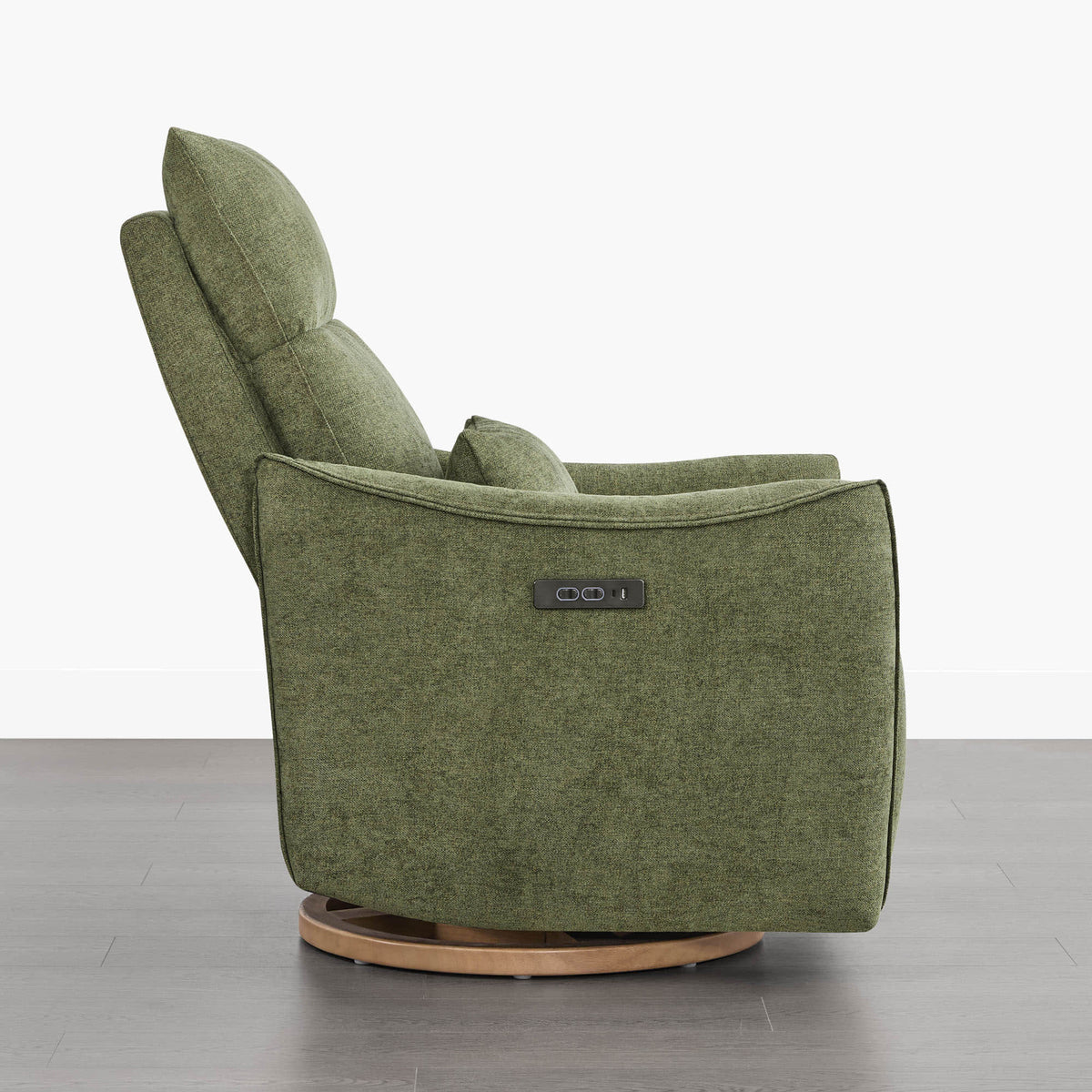 Green Janice Power Swivel Nursery Glider Recliner, power headrest detail