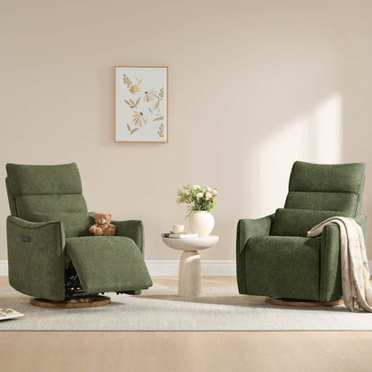 Green Janice Power Swivel Nursery Glider Recliners with teddy bear, modern nursery furniture
