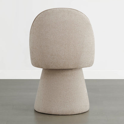 Back view of a beige swivel dining chair with a rounded backrest design.