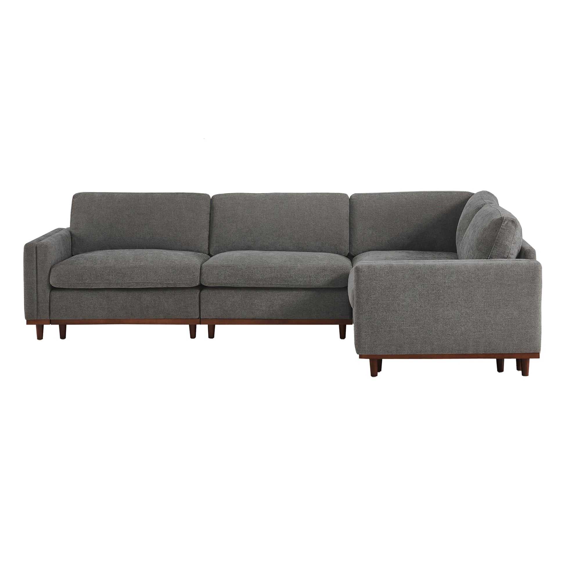 Liam 4-Piece Overstuffed Sectional Sofa in soft gray fabric with wood base - CHITA Living