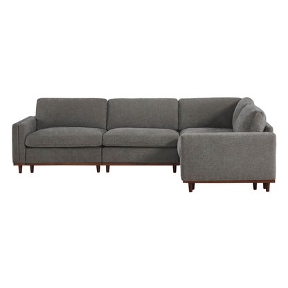 Liam 4-Piece Overstuffed Sectional Sofa in soft gray fabric with wood base - CHITA Living
