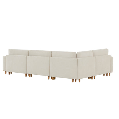 Liam 4-Piece Overstuffed Sectional Sofa back view in soft beige fabric with wooden legs - CHITA Living