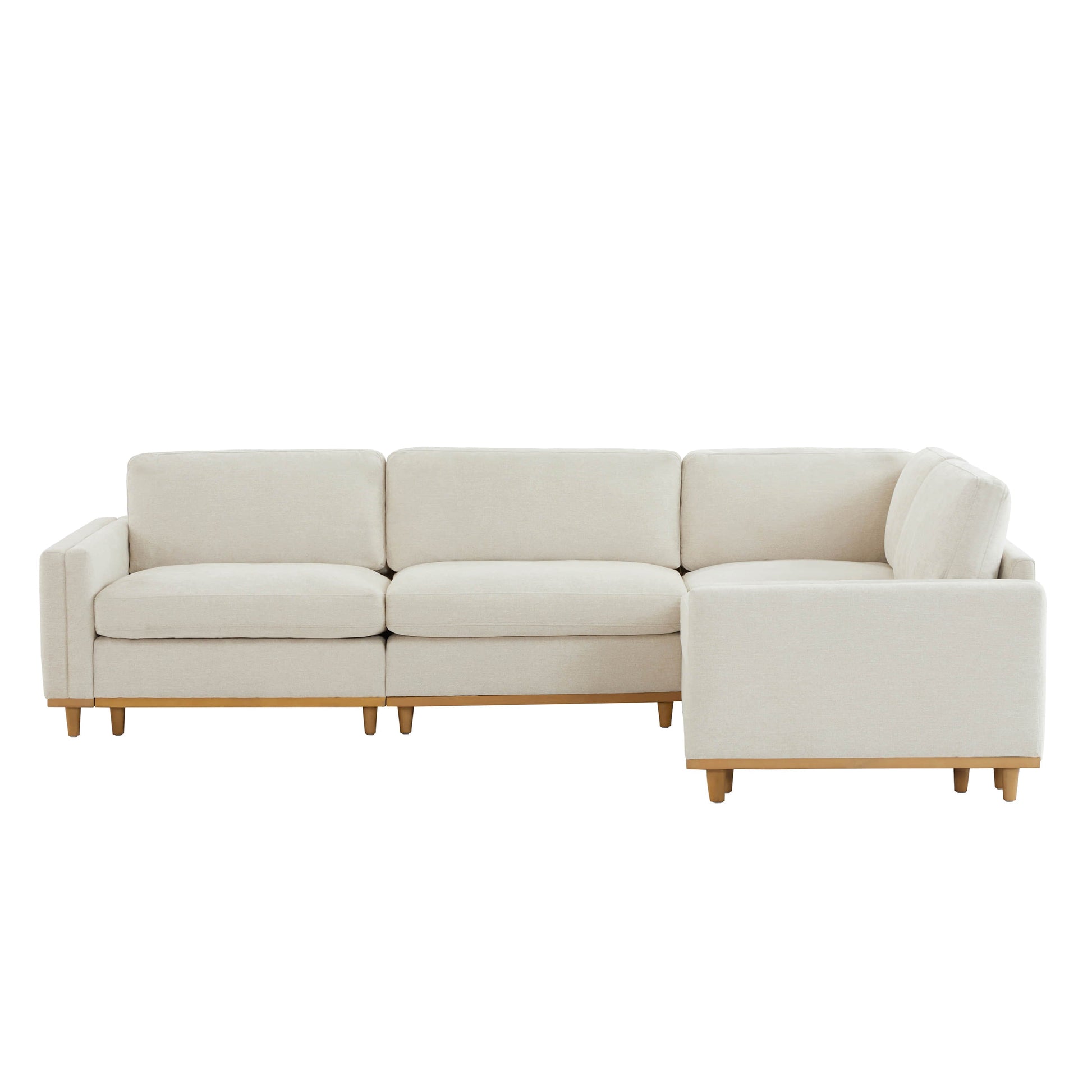 Liam 4-Piece Overstuffed Sectional Sofa in light beige fabric with wooden legs - CHITA Living