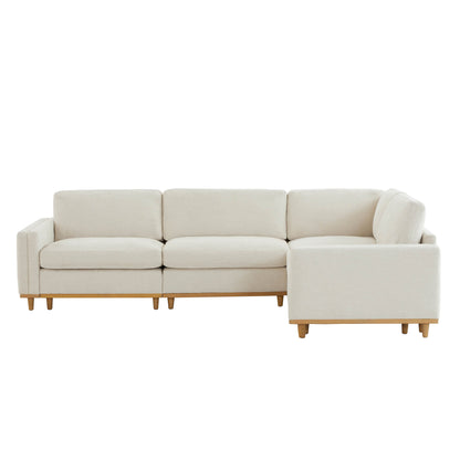 Liam 4-Piece Overstuffed Sectional Sofa in light beige fabric with wooden legs - CHITA Living