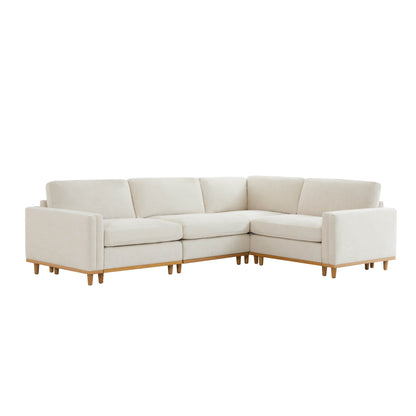 Liam 4-Piece Overstuffed Sectional Sofa with chaise in light beige fabric - CHITA Living