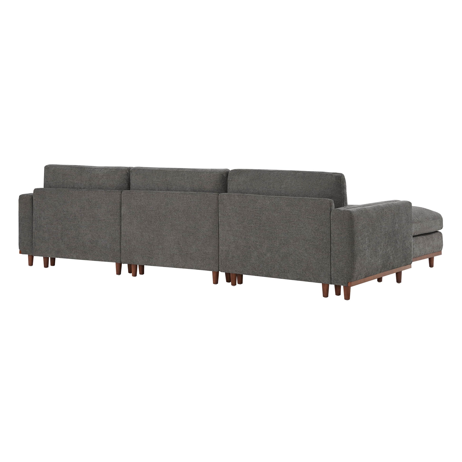 Liam 4-Piece Overstuffed Sectional Sofa back view in soft gray fabric with wooden legs - CHITA Living