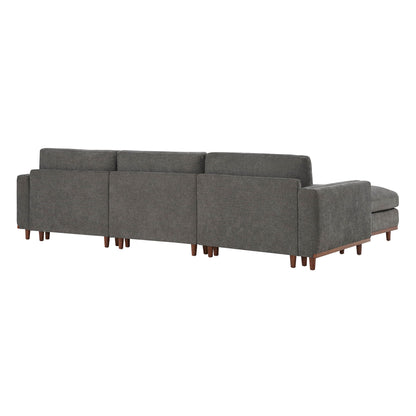 Liam 4-Piece Overstuffed Sectional Sofa back view in soft gray fabric with wooden legs - CHITA Living
