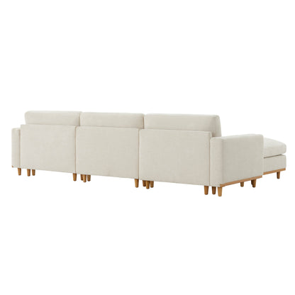 Back view of Liam 4-Piece Overstuffed Sectional Sofa in light fabric and wood base - CHITA Living