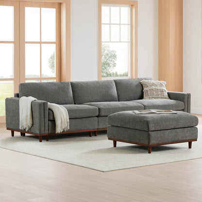 Liam 4-Piece Overstuffed Sectional Sofa in grey with matching ottoman in modern living room - CHITA Living