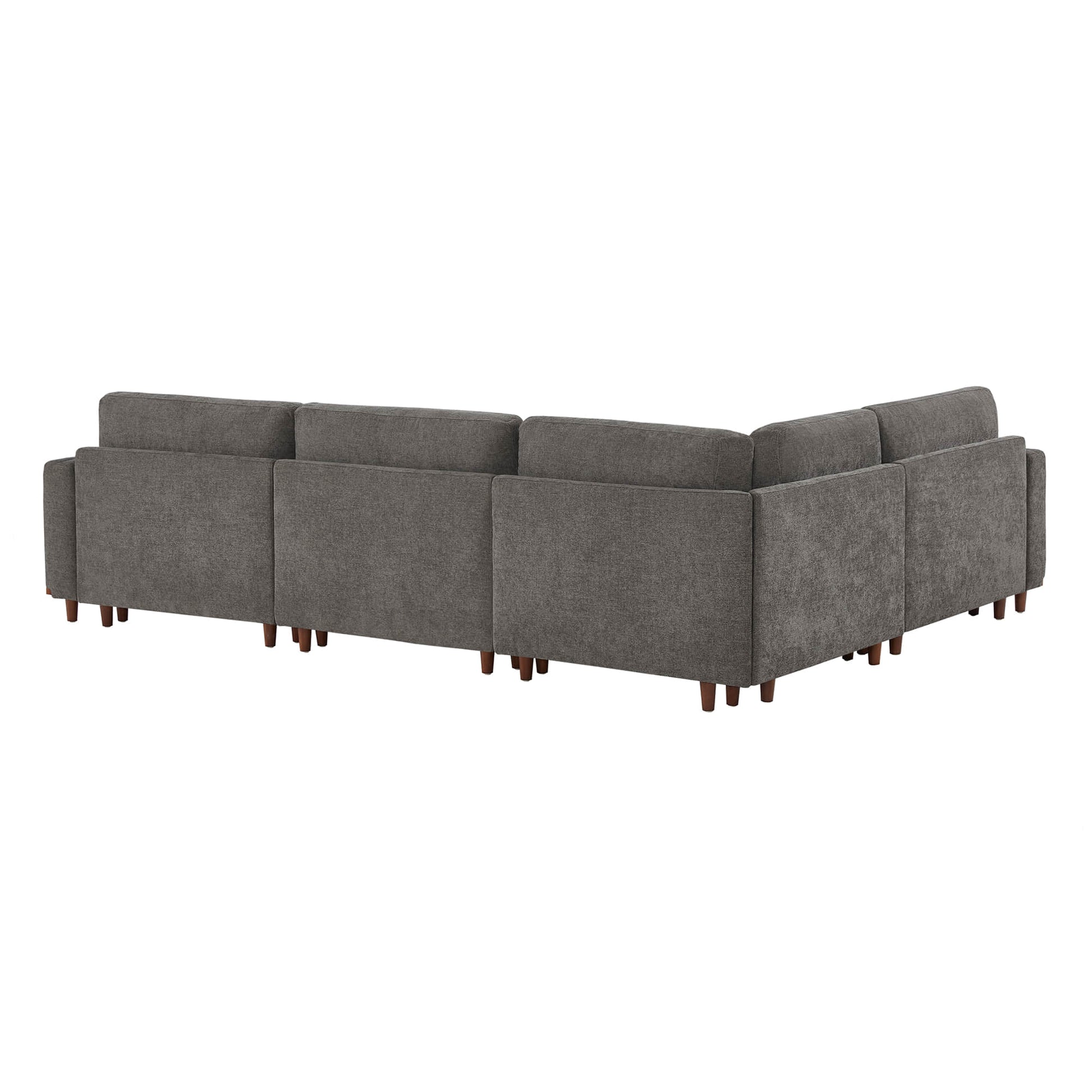 Back view of Liam 4-Piece Overstuffed Sectional Sofa in dark gray fabric with wooden legs - CHITA Living