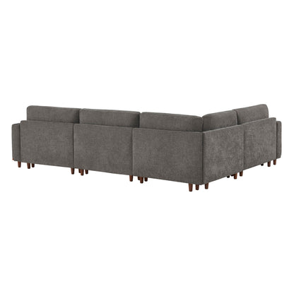 Back view of Liam 4-Piece Overstuffed Sectional Sofa in dark gray fabric with wooden legs - CHITA Living
