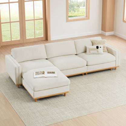 Liam 4-Piece Overstuffed Sectional Sofa in light beige fabric with chaise on beige rug - CHITA Living