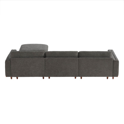 Back view of Liam 4-Piece Overstuffed Sectional Sofa in dark gray fabric with wooden legs - CHITA Living