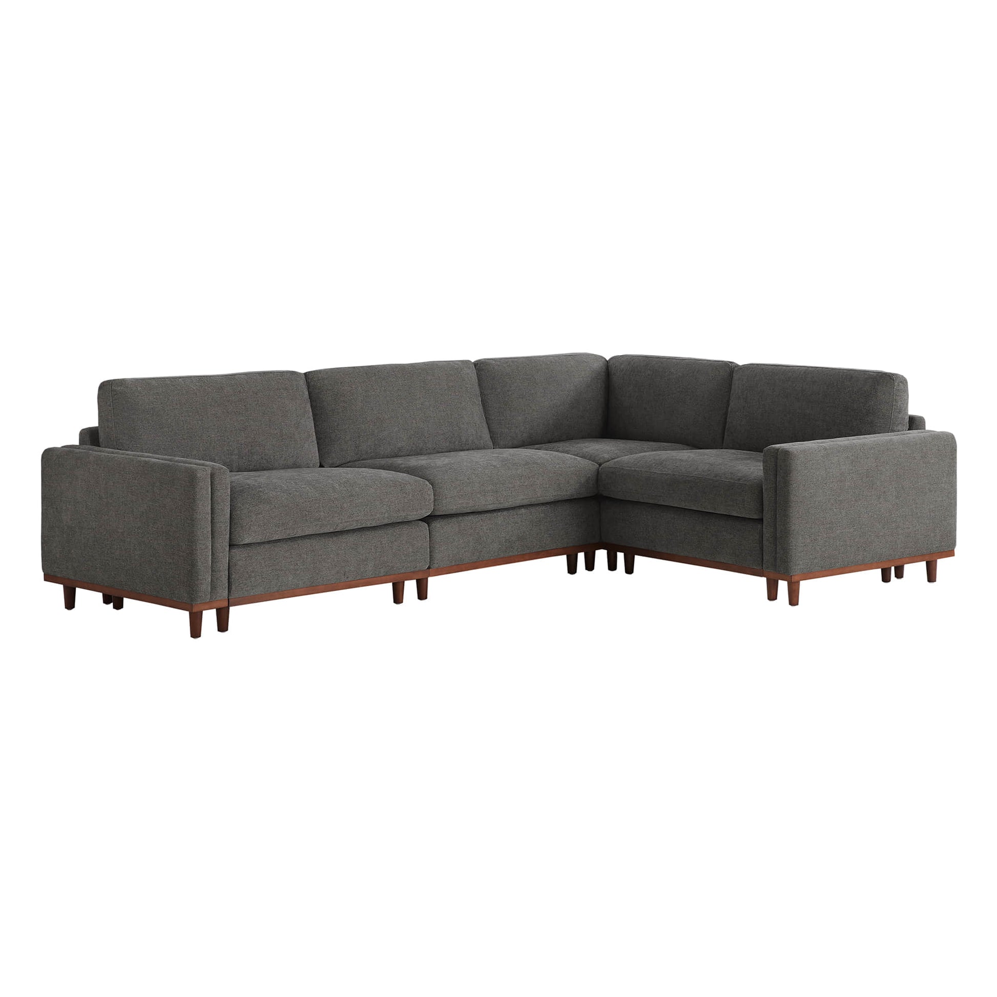 Liam 4-Piece Overstuffed Sectional Sofa in dark gray fabric with wooden legs - CHITA Living